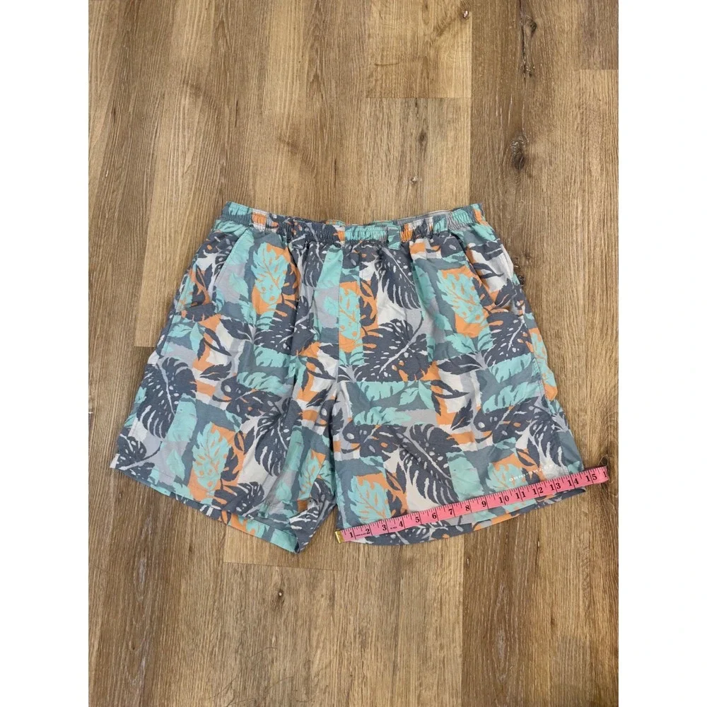Columbia PFG Mens XL Swim‎ Trunks Tropical Monstera Leaf Print Teal Orange 7